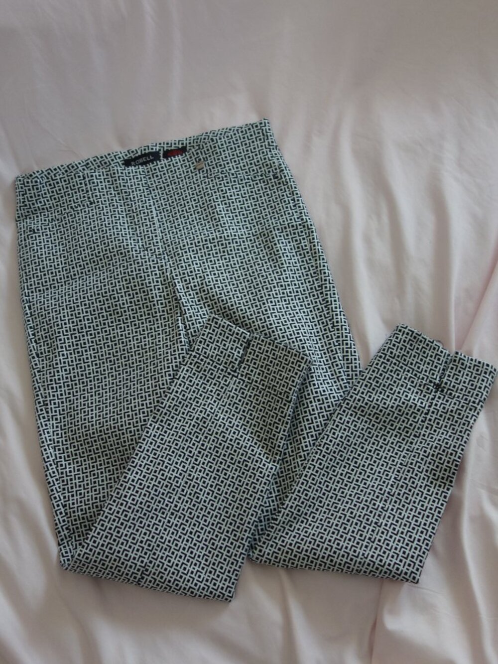 Robell Rose 09 Black White Geometric Ankle Trousers Size 8